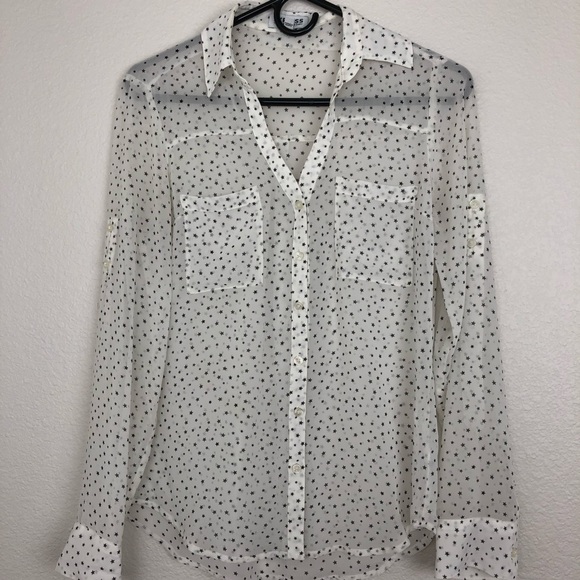 Express Tops - Express portofino white black star print blouse